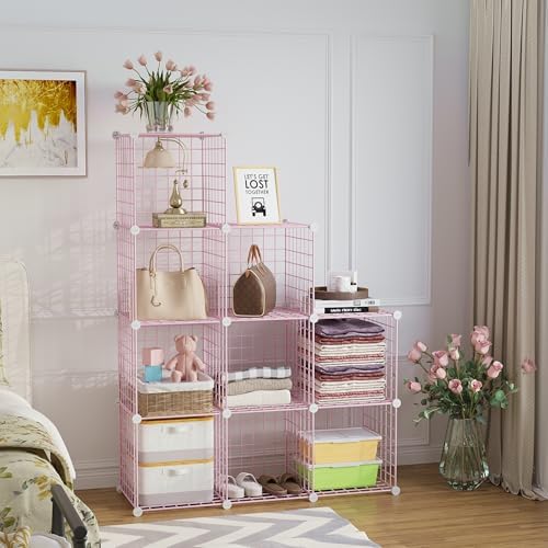 C&AHOME Wire Cube Storage, 9 - Cube Organizer Metal C Grids, Shelves, Pink - Image 2
