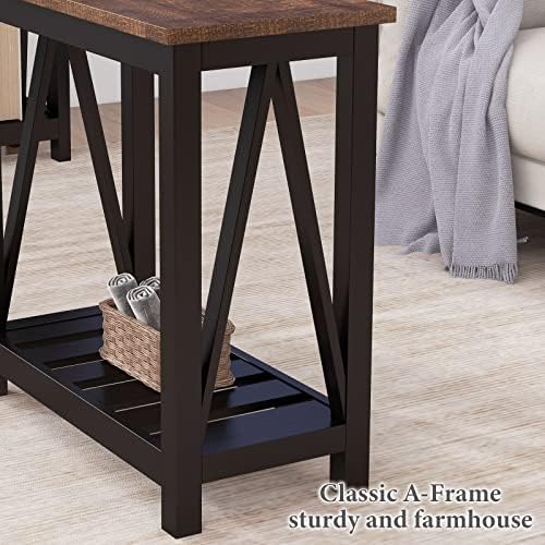 ChooChoo Farmhouse End Table, Narrow Side Table with Shelf - Image 7
