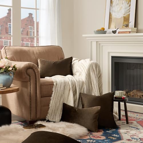 GIGIZAZA Brown Velvet Pillow Covers 12x20 Decorative Pillows Pack of 2 - Image 3