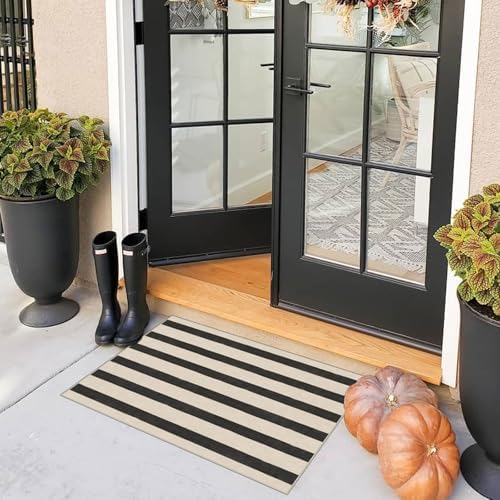 Black and White Striped Outdoor Rug - 2x3 Non-Slip Front Door Mat - Image 4