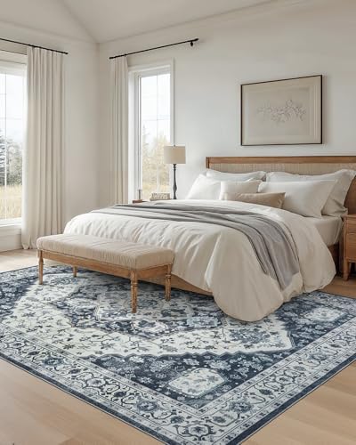 AMADA HOMEFURNISHING 8x10 Area Rug, Washable Low-Profile Large Area Rug with Non-Slip Backing & Durable Edge Binding, Vintage Large Rugs for Living Room, Bedroom - Image 6