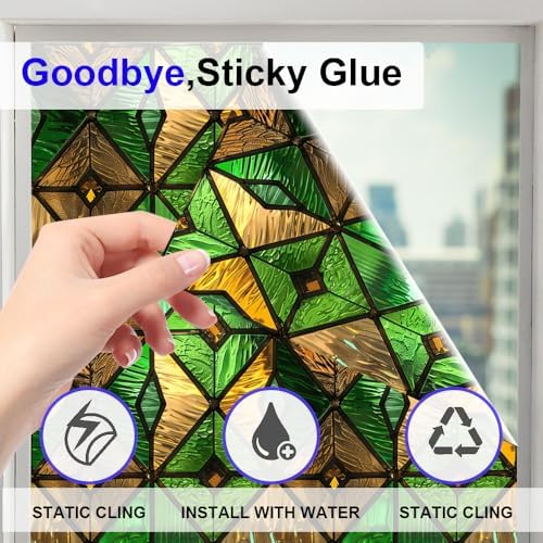 Window UV Protection Rainbow Privacy Film:Non-Adhesive Static Cling Decorative Window Film with Installation Tools,Stained Glass Window Film for Kitchen,Bathroom,and Shower Doors,16.9 x 78.7 inches. - Image 4