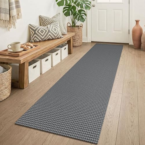 KOZYFLY Runners for Hallways 2x6 ft Washable Kitchen Runner Non Slip Rubber Backed Hall Runners Cotton Entryway Runner Rugs Floor Carpet for Indoor Backdoor Bedroom Kitchen, Grey/Dark Grey by KOZYFLY