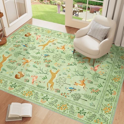 DUKINO 3x5 Rug, Washable Animal Area Rug for Bedroom Non Slip, Light Green - Image 3