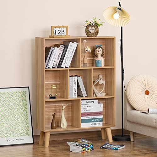 LEYAOYAO Cube Book Shelf, Mid-Century Modern Bookshelf with Legs, Natural - Image 4