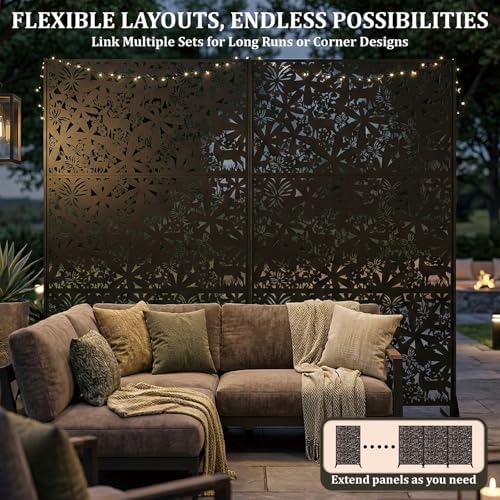 Metal Privacy Screen Outdoor 6FT – Freestanding Laser Cut Steel Garden Divider Panel with Stand, Decorative Modern Privacy Screen for Patio, Deck, Backyard & Balcony, Rustproof & Weather-Resistant - Image 4