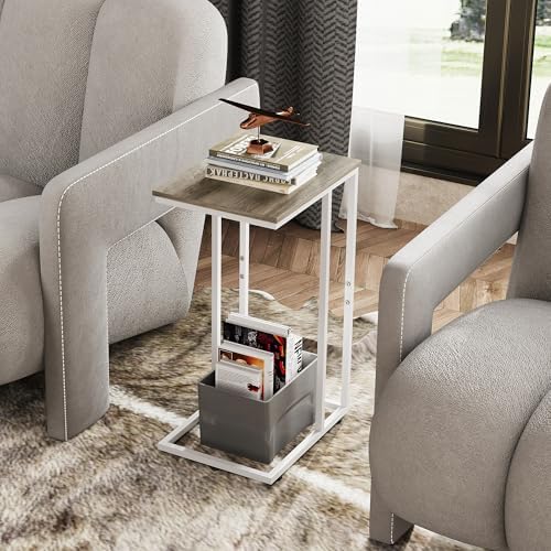 WLIVE Side Table, C Shaped End Table for Couch, Sofa and Bed, Large Desktop C Table for Living Room, Bedroom, Bedside, Creamy Greige - Image 6