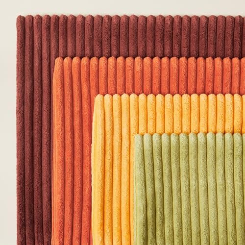 Topfinel Fall Burnt Orange Decorative Throw Pillows Covers 18x18 Inch Set of 4,Yellow Green Gradient Series Corduroy Striped Square Pillow Case,Western Modern Cushion Cover for Couch Sofa Bedroom - Image 3