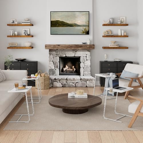NUTIKAS TV Trays Set of 4 - Folding TV Tray Adjustable Dinner Trays for Eating On Couch Wooden Tables Mate Stand Foldable White Desk with Cup Holder Portable - Image 2