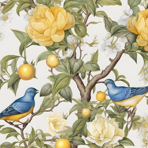 Danodoi Yellow Vintage Lemon Bird Peel and Stick Wallpaper 17.5" x 393" | Waterproof Vinyl Self Adhesive Removable Renter Friendly Floral Contact Paper by DANODOI