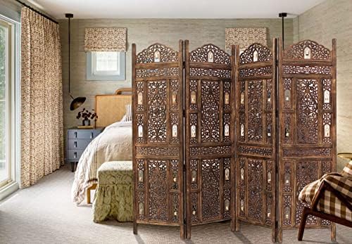 COTTON CRAFT Room Divider Wood Screen - Hand Carved Folding 4 Panels 72x80 - Image 3
