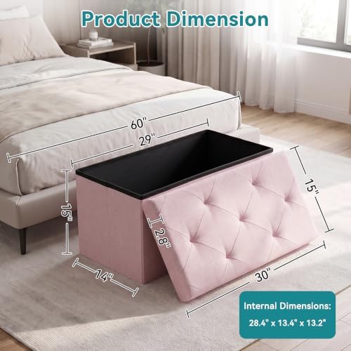 OLIXIS 30 Inch Folding Storage Ottoman Bench, Pink Ottoman with Storage - Image 3