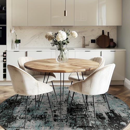 RELEANY Washable Round 8ft Area Rug for Living Room Teal Black - Image 2