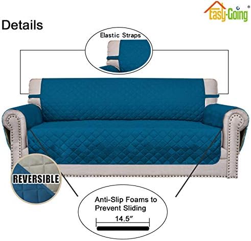 Easy-Going Reversible Couch Cover, 2 Cushion Sofa, Peacockblue/Beige - Image 3