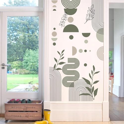 Boho Arch Wall Stickers Black Line Wall Decals Green Leaf Sticker Large Geometric Decal Aesthetics Room Mural Decor Modern Abstract Sticker for Living Room Bedroom Decor - Image 7