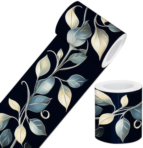 IVN Wallpaper Border Peel and Stick Wall Blue Leaves 4x196 Inch by IVN