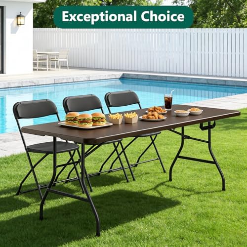 Folding Table 6FT Heavy Duty Plastic Table with Handle, Foldable&Portable, Fold-in-Half Utility Tables for Outdoor, Dining, Wedding, Events, Indoor, Picnic, Camping, Party,Brown - Image 4