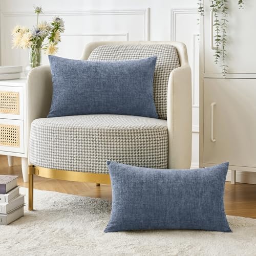 MIULEE Chenille Lumbar Throw Pillow Covers Dark Grey Blue 12x20 Pack of 2 - Image 5