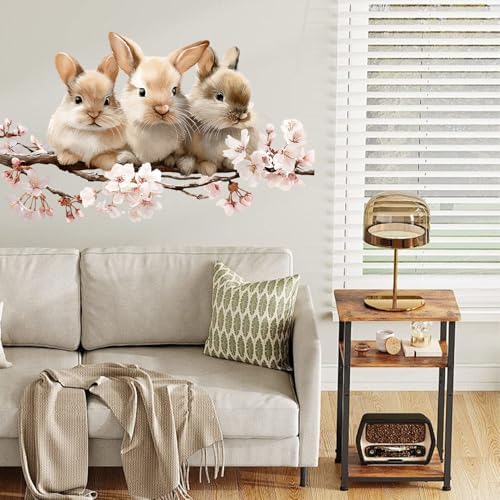 ANNA QUEEN Cute Bunny Wall Decals with Cherry Blossoms | Peel and Stick Spring Animal Wall Stickers – Removable Nursery Vinyl Wall Art for Kids Room, Bedroom, Living Room & Easter Décor - Image 6