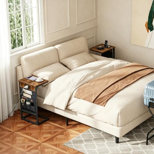C-Shaped End Table with Fast-Charging Station, Small Couch Side Table with Storage Bag, Sofa TV Tray Table for Living Room, Bedroom, Bedside ET-BR-W1 - Image 4
