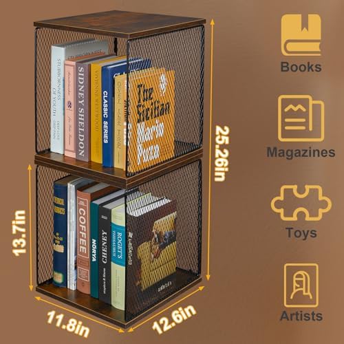 Dmevkic 2 Cube Organizer Bookshelves DIY Variable Stackable Cube Storage Organizer for Kid Bedroom,Living Room,Small Bookshelf Black Brown Wooden - Image 3