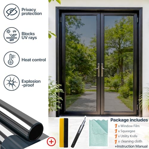 Bloss One Way Privacy Window Film Heat Blocking, Black Silver,17.7" x 78.7" - Image 6