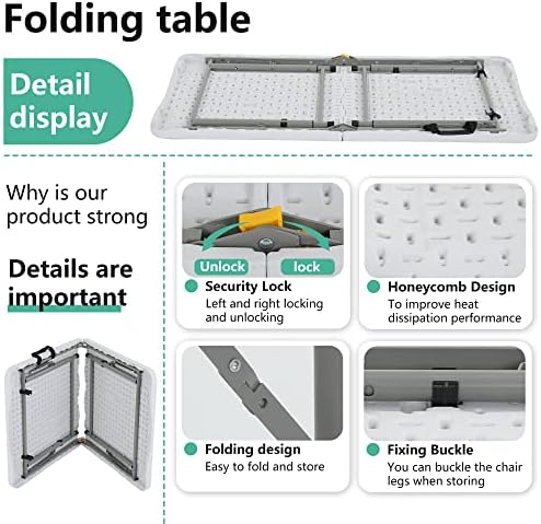 FDW | 4FT Folding Table | White | Portable Plastic Table - Image 6