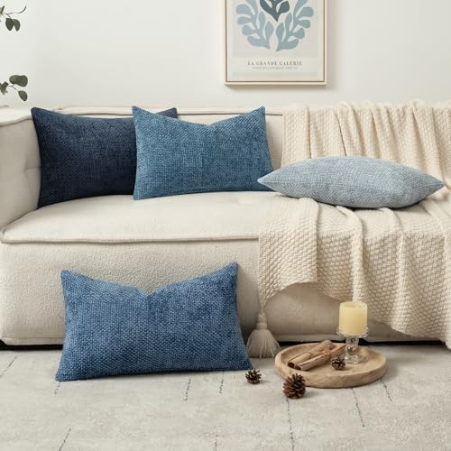 MIULEE Decorative Chenille Lumbar Pillow Covers Blue Series 12x20 - Image 5