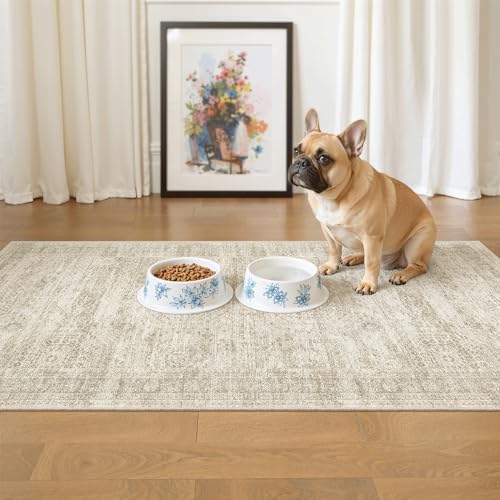 Soalmost 2x4 Washable Rugs for Kitchen, Entryway, Small Area Rug Beige - Image 2