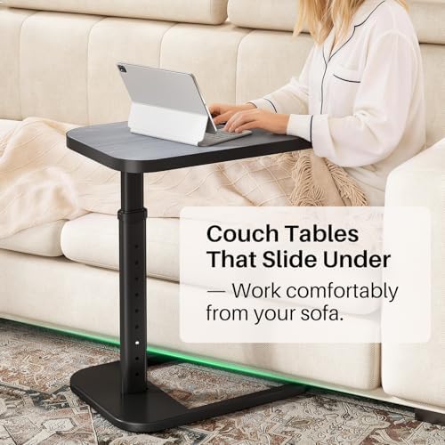 Kitstorack Adjustable Height C-Shaped End Table, 9-Level Side Table with Thickened Metal Rounded Edge, Couch Table Slides Under Sofa or Bed, Eating, Working, TV Tray Table for Small Spaces, Dark Gray - Image 5