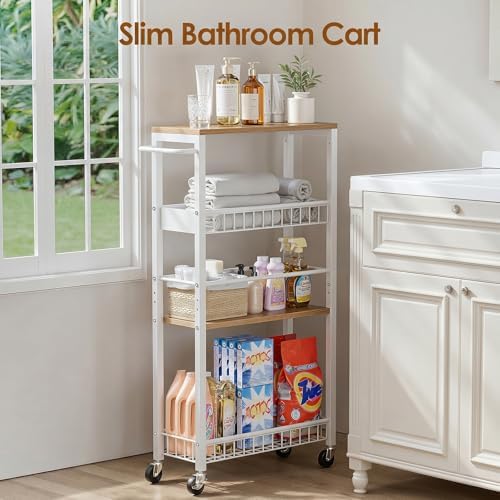 Slim Rolling Storage Cart, 4 Tier Narrow Storage Cart, 7.1in(W) - Image 6