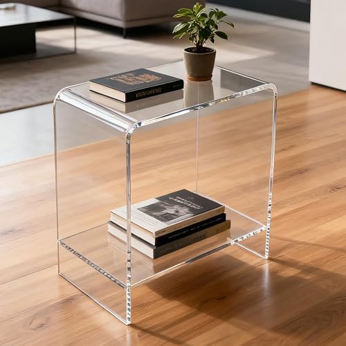 Acrylic End Table/Nightstand,23" H Sleek and Durable Bedside Storage. Ideal for Bedrooms, Living Rooms, and Modern Interiors.A Perfect Choice as a Bedside Table or Sofa Side Piece. (2 Tier- Bottom) - Image 6