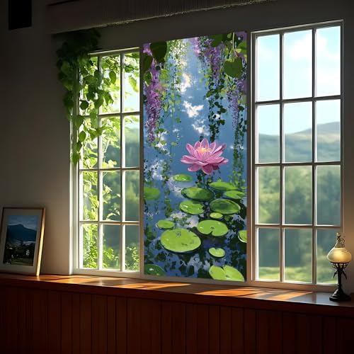 Decorative Scenic Frosted Window Film, Stained Glass Style Privacy Film, UV-Resistant Static Cling Film Suitable for Bathroom and Kitchen Glass (Lotus, 17.51x39.37 inches) - Image 4