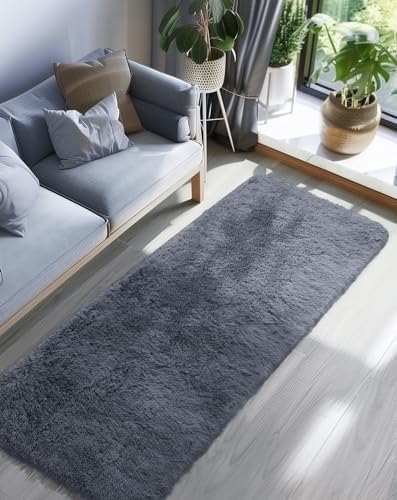 Ophanie 2x6 Washable Runner Rug for Hallway,Non-Slip Fluffy Soft Bedside Rugs, Bedroom Living Room Grey Shaggy Gray Carpet for Kids Girls Boys Dorm Nursery Home Decor Aesthetic - Image 6