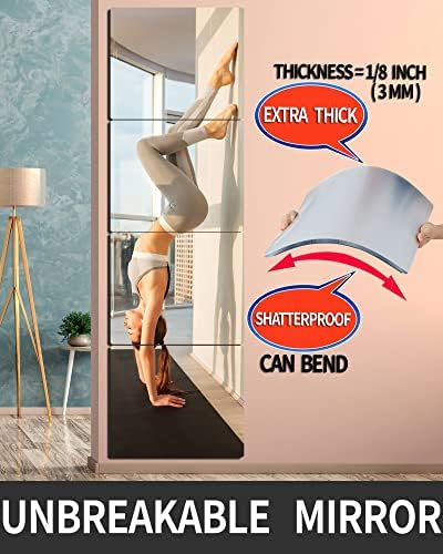 Unbreakable Acrylic Full Length Mirror for Wall Mounted, Full Body Mirror for Kids, Plastic Safe Shatterproof, Extra Thick 1/8,12 x 12 inch x 4pcs, Workout Mirrors for Home Gym, Bedroom Over The Door - Image 3
