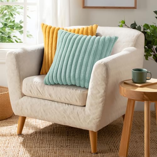 Pallene Faux Fur Decorative Throw Pillow Covers 22x22 Set of 2, Aqua - Image 4