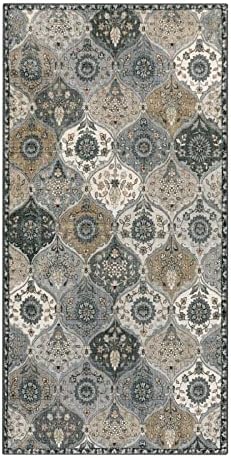 Lahome Moroccan Trellis Small Area Rug, 2x4 Rugs for Entryway Non-Slip Vintage Ultra-Thin Washable Indoor Door Mat Distressed Throw Carpet for Bathroom Kitchen Bedroom Elise, Grey - Image 2