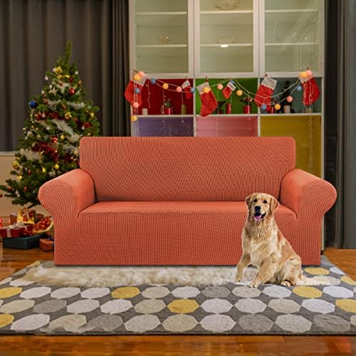 KEKUOU Loveseat Couch Cover, 2 Cushion Couch Slipcover,Pureed Pumpkin - Image 2
