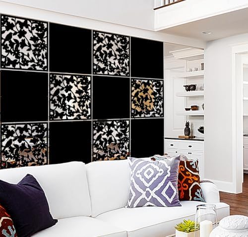 Lchen Hanging Wall Divider,12pcs PVC Room Partition Screen Panel with Butterfly Flower Bird for Home,Office,Hotel,Bar Decoration(black02) by LCHEN