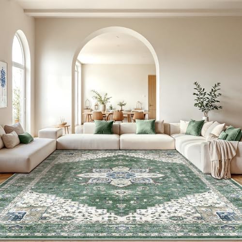 AMADA HOMEFURNISHING 10x14 Washable Area Rug, Low-Profile Large Area Rug with Non-Slip Backing & Durable Edge Binding, Vintage Large Rugs for Living Room, Bedroom & Dining Room by AMADAHOMEFURNISHING