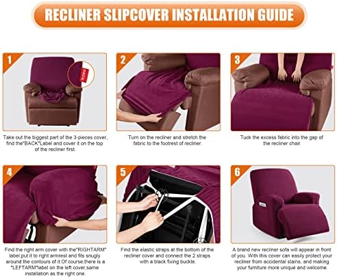 VANSOFY Stretch Recliner Chair Cover, Slipcover, Burgundy, 1 Seater - Image 6