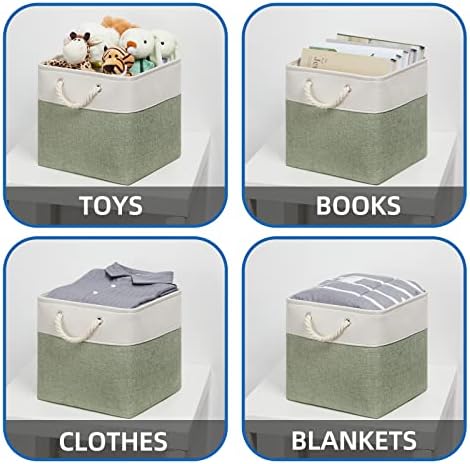 Temary Cube Storage Bins 13x13 Storage Cubes Basket for Gifts Empty, 4 Pack Large Storage Basket with Handles, Decorative Storage Baskets for Home (White&Green) - Image 4