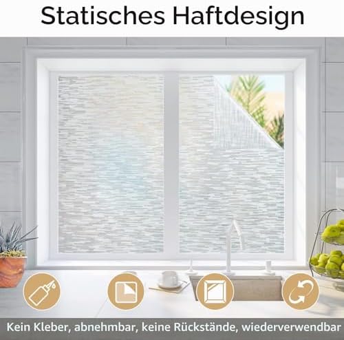 Haton Window Privacy Film, Frosted Stripe Non-Adhesive, 17.5" x 78.7" - Image 4