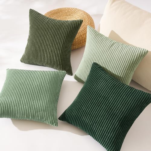 Topfinel Corduroy Throw Pillow Covers Pack of 2 Green 16"x16" No Insert with Hidden Zipper | Decorative Cushion Covers for Bedroom,livingroom and Nursery,Light Green - Image 3