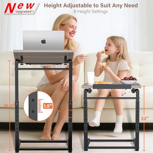 Tv Tray Table, 8-Level Adjustable Height Couch Side Table，90° Tilt Angle Adjustments C-Shaped End Table, with Phone & Tablet Slot Computer Desk for Sofa, Bed, Chair, Living Room（Lvory Gray） - Image 2