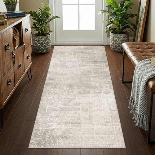 Washable 2x6 Thin Runner Rug: Abstract Soft Entryway Doormat Water-Resistan Hallway Bathroom Kitchen Carpet with Non-Slip Backing Modern Living Room Bedroom Decorative Carpet（2x6,Beige/Cream） - Image 5