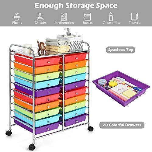 Giantex 20-Drawer Storage Drawer Cart, Rolling Organizer Cart for Office School Tools Scrapbook Paper, Utility Rack on Wheels (Multicolor) - Image 5