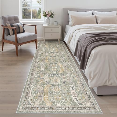 Madane Kitchen Runner 2'6''x8' Soft Rug Runners for Hallways, Green/Gold - Image 4