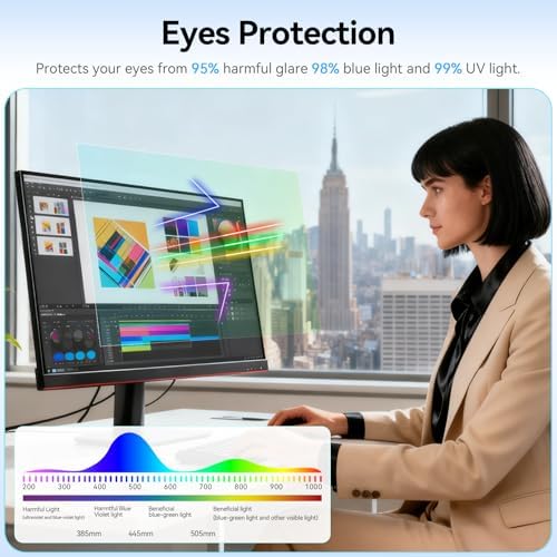 [2-Pack] 27 Inch Anti Blue Light Screen Protector Compatible With Lenovo Hp Dell Acer Asus Samsung etc Monitor 16:9 Aspect, Removable Anti Glare Filter Uv Blocker Shield Cover Eye Protection Film Laptop - Image 2