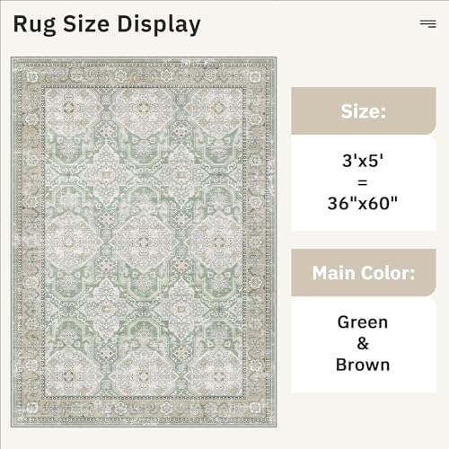 Soalmost 3x5 Rugs, Small Washable Kitchen Entryway Area Rug Green/Brown - Image 5